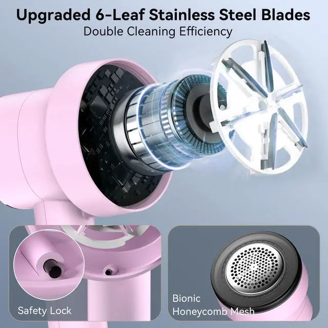 Alt view image 2 of 7 - Rechargeable Fabric Shaver for Clothes: 6-Leaf Blades & 3 Speeds to Remove Pilling, Fuzz & Lint Balls - with LED Display, Portable Electric Lint Remover for Sweater, Couch, Blanket, Furniture