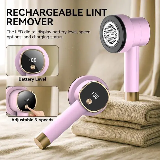 Alt view image 4 of 7 - Rechargeable Fabric Shaver for Clothes: 6-Leaf Blades & 3 Speeds to Remove Pilling, Fuzz & Lint Balls - with LED Display, Portable Electric Lint Remover for Sweater, Couch, Blanket, Furniture