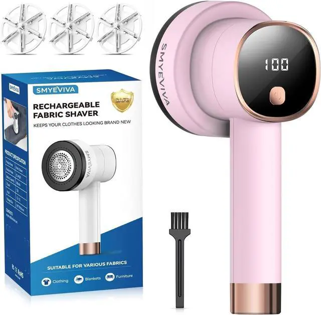 Main image of Rechargeable Fabric Shaver for Clothes: 6-Leaf Blades & 3 Speeds to Remove Pilling, Fuzz & Lint Balls - with LED Display, Portable Electric Lint Remover for Sweater, Couch, Blanket, Furniture