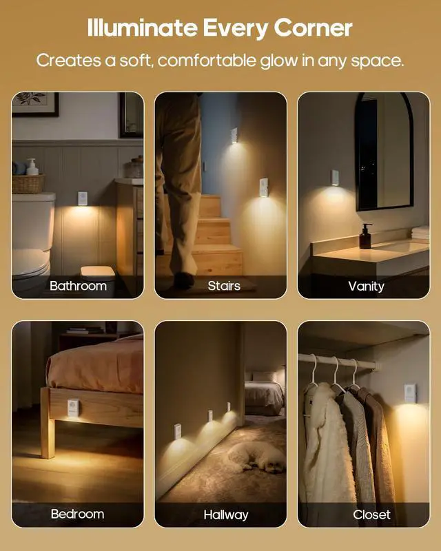 Alt view image 7 of 7 - Rechargeable Battery Night Light with Motion Sensor, Wireless, Magnetic & Dimmable Stair Light, Portable Mini 3000K Warm White Stick-on Indoor Night Light for Bathroom, Hallway, Toilet, Bedroom, Stair