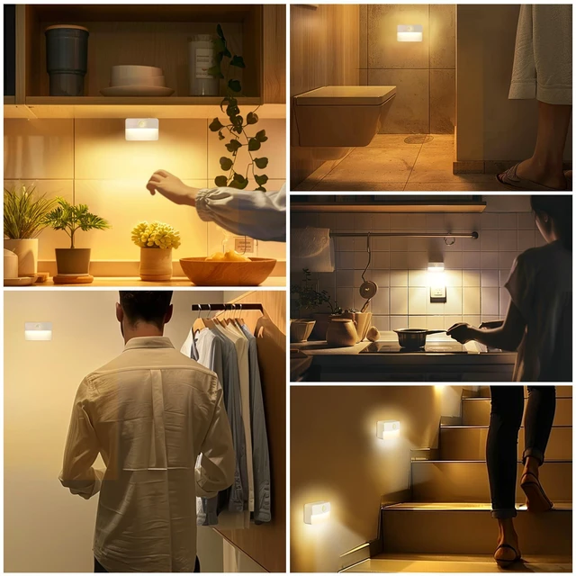 Alt view image 7 of 7 - 6 Pack Rechargeable Stair Lights Indoor, Motion Sensor Night Light | Automatic Activated, Magnetic, Battery Operated LED Wireless Lamp for Step Toilet Hallway Under Cabinet Closet Wall