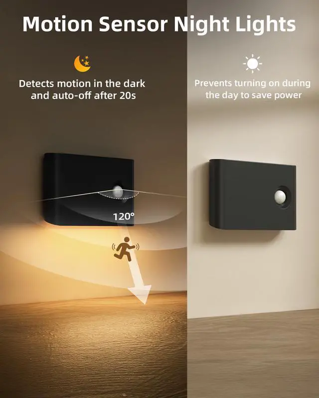 Alt view image 5 of 7 - 6 Pack Motion Sensor Night Lights, Sync LED Stair Lights Indoor, 1500mAh Rechargeable, Magnetic & Dimmable, 3000K Soft White, Portable Nightlight for Hallway, Stairs, Bathroom, Bedroom (Black)