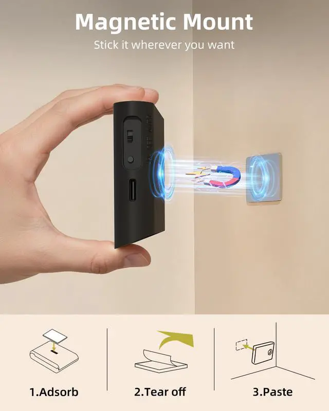 Alt view image 7 of 7 - 6 Pack Motion Sensor Night Lights, Sync LED Stair Lights Indoor, 1500mAh Rechargeable, Magnetic & Dimmable, 3000K Soft White, Portable Nightlight for Hallway, Stairs, Bathroom, Bedroom (Black)