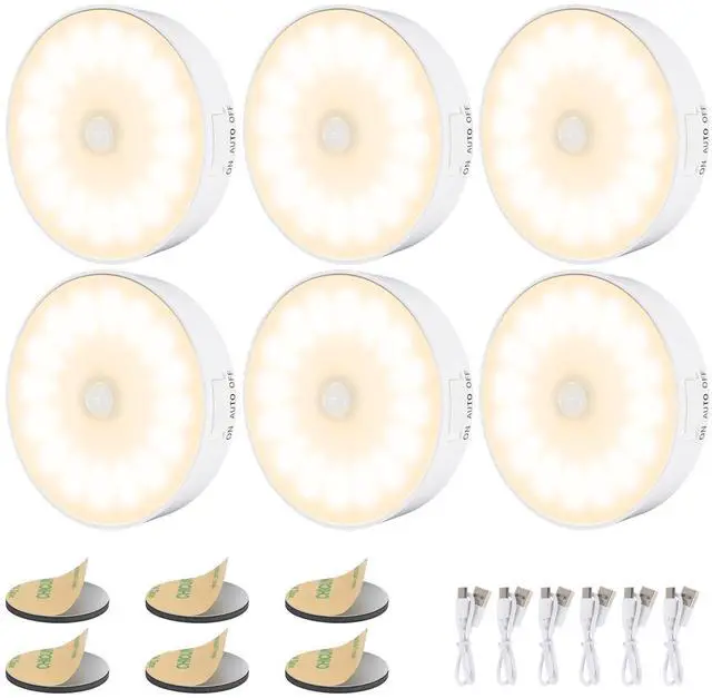 Main image of 14 LEDs Motion Sensor Light Indoor, 6 Pack Upgraded Night Light USB Rechargeable, 3 Light Modes & Long Last Battery, Cordless Magnetic Nightlight for Bedroom, Closet, Hallway - Warm White