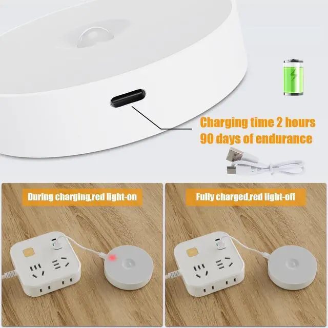 Alt view image 4 of 7 - 3 Pack Motion Sensor Light Indoor, Upgraded 14 LEDs Night Light USB Rechargeable, 3 Light Modes & Long Last Battery, Cordless Magnetic NightLight for Closet, Bedroom, Stairs - Warm White