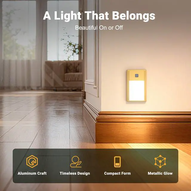 Alt view image 2 of 7 - Rechargeable Motion Sensor Night Light, 4-Pack Gold, 3000K