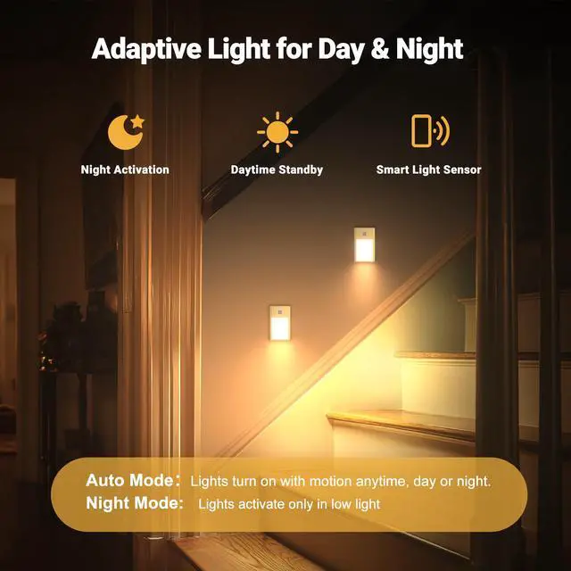 Alt view image 4 of 7 - Rechargeable Motion Sensor Night Light, 4-Pack Gold, 3000K