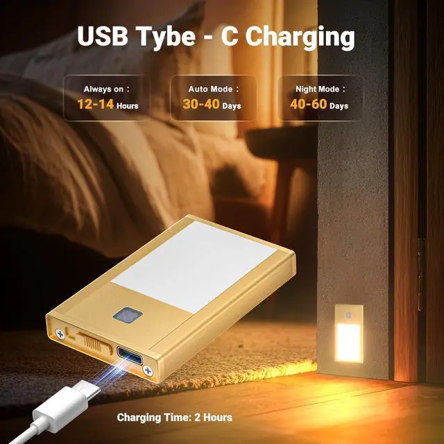 Alt view image 7 of 7 - Rechargeable Motion Sensor Night Light, 4-Pack Gold, 3000K