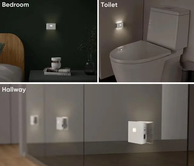 Alt view image 7 of 7 - Rechargeable Night Lights with Dusk to Dawn & Motion Sensors, Warm & Soft White Stair Lights for Bathroom, Hallway, Linkable, Magnetic Mount, 3 Pack