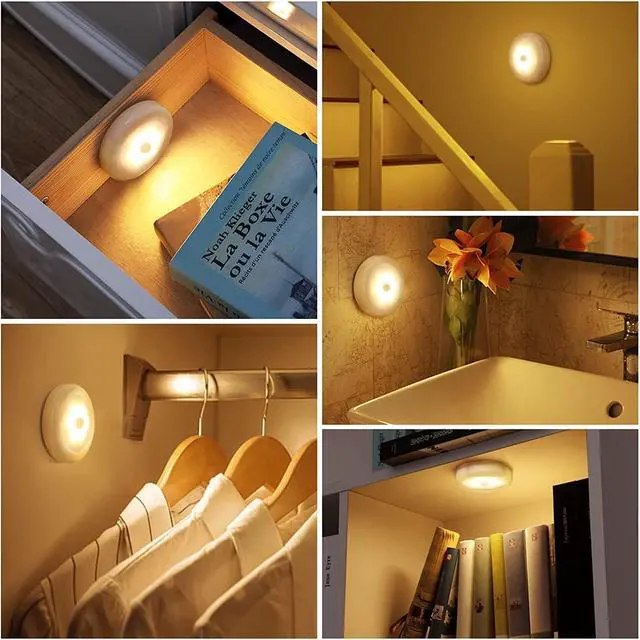 Alt view image 3 of 7 - Upgraded 3.15 Motion Sensor Light Indoor, Cordless Battery Powered Stick on LED Night Lights for Closet, Stair, Under Cabinet, Hallway, Kitchen (Warm White - Pack of 6)