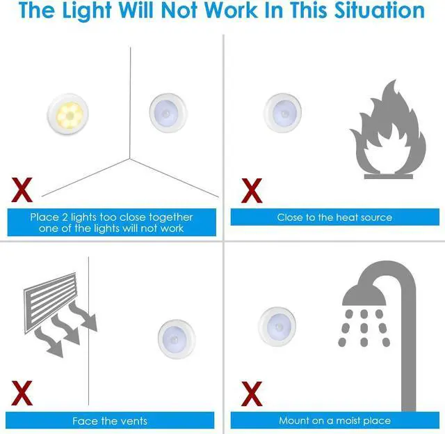 Alt view image 6 of 7 - Upgraded 3.15 Motion Sensor Light Indoor, Cordless Battery Powered Stick on LED Night Lights for Closet, Stair, Under Cabinet, Hallway, Kitchen (Warm White - Pack of 6)
