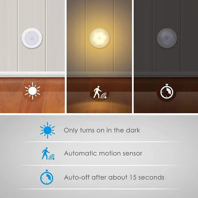 Alt view image 4 of 7 - Upgraded 3.15 Motion Sensor Light Indoor, Cordless Battery Powered Stick on LED Night Lights for Closet, Stair, Under Cabinet, Hallway, Kitchen (Warm White - Pack of 6)