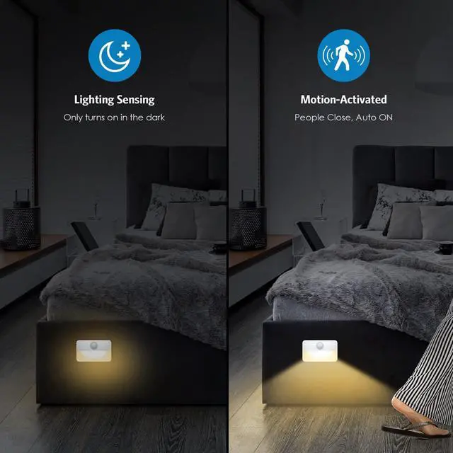 Alt view image 4 of 7 - 4 Pack Mini Motion Sensor Stair Light for Indoor, Battery-Powered LED Night Light, 40 Lumen 3000K, Cordless Closet Lights, Safe Lights for Stairs, Hallway, Bathroom, Kitchen, Cabinet