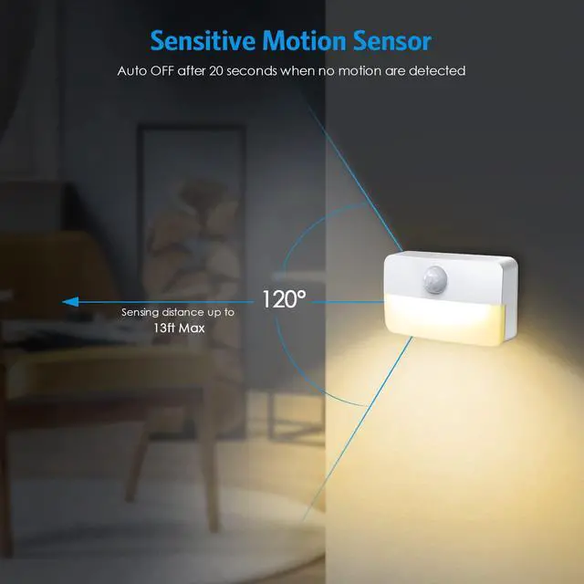 Alt view image 3 of 7 - 2 Pack Mini Motion Sensor Stair Light for Indoor, Battery-Powered LED Night Light, 40 Lumen 3000K, Cordless Closet Lights, Safe Lights for Stairs, Hallway, Bathroom, Kitchen, Cabinet