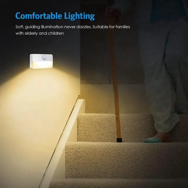 Alt view image 6 of 7 - 4 Pack Mini Motion Sensor Stair Light for Indoor, Battery-Powered LED Night Light, 40 Lumen 3000K, Cordless Closet Lights, Safe Lights for Stairs, Hallway, Bathroom, Kitchen, Cabinet