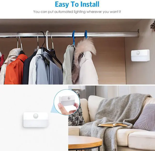 Alt view image 7 of 7 - 4 Pack Mini Motion Sensor Stair Light for Indoor, Battery-Powered LED Night Light, 40 Lumen 3000K, Cordless Closet Lights, Safe Lights for Stairs, Hallway, Bathroom, Kitchen, Cabinet