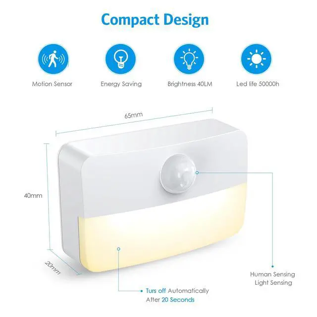 Alt view image 6 of 7 - 2 Pack Mini Motion Sensor Stair Light for Indoor, Battery-Powered LED Night Light, 40 Lumen 3000K, Cordless Closet Lights, Safe Lights for Stairs, Hallway, Bathroom, Kitchen, Cabinet