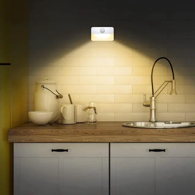 Alt view image 2 of 7 - 4 Pack Mini Motion Sensor Stair Light for Indoor, Battery-Powered LED Night Light, 40 Lumen 3000K, Cordless Closet Lights, Safe Lights for Stairs, Hallway, Bathroom, Kitchen, Cabinet
