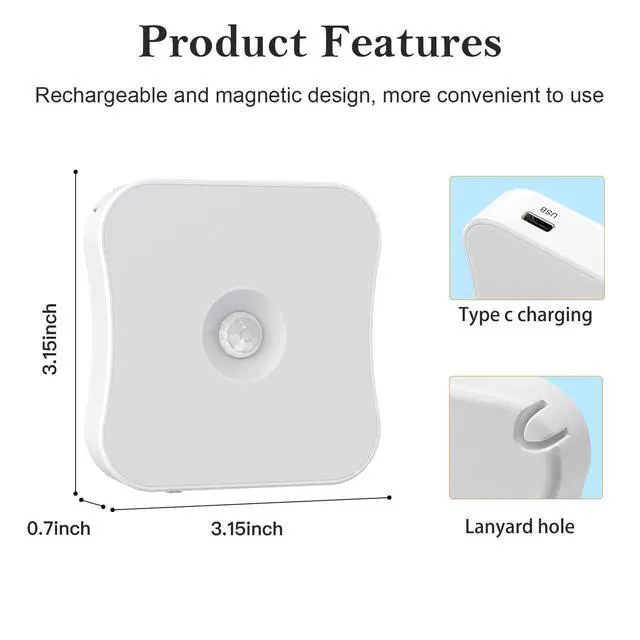 Alt view image 3 of 7 - Rechargeable Motion Sensor Light Indoor Stair Lights Rechargeable Battery Night Light Stick On Magnetic Motion Lights for Stair, Step, Hallway, Closet, Cabinet, Bathroom, Cool White, 4 Pack