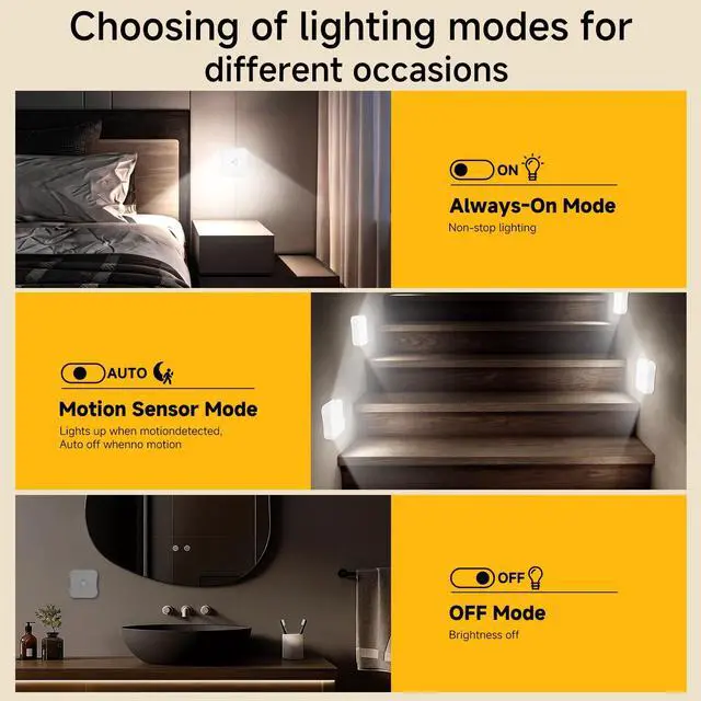 Alt view image 4 of 7 - Rechargeable Motion Sensor Light Indoor Stair Lights Rechargeable Battery Night Light Stick On Magnetic Motion Lights for Stair, Step, Hallway, Closet, Cabinet, Bathroom, Cool White, 4 Pack