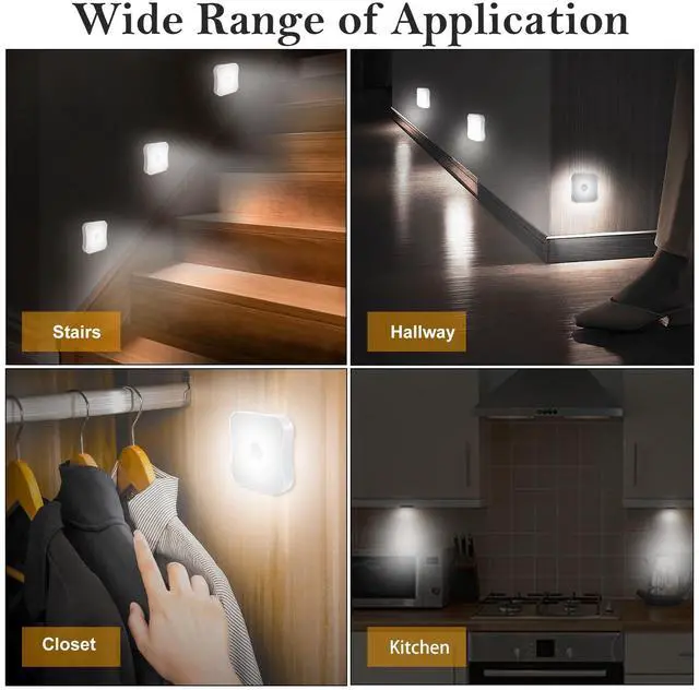 Alt view image 5 of 7 - Rechargeable Motion Sensor Light Indoor Stair Lights Rechargeable Battery Night Light Stick On Magnetic Motion Lights for Stair, Step, Hallway, Closet, Cabinet, Bathroom, Cool White, 4 Pack