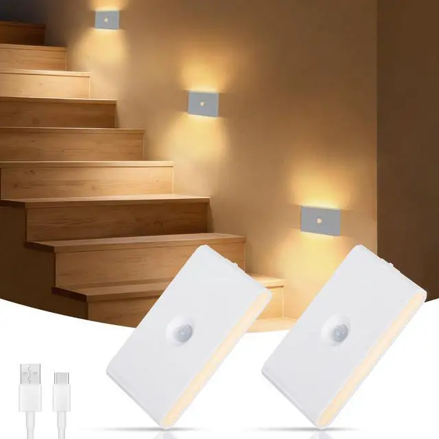 Main image of Motion Sensor Night Light, Rechargeable Battery Night Light, 3000K-6500K Magnetic/Stick-on Closet Lights, Dimmable Stair Lights for Bedroom Kitchen Hallway Stairs (2 Pack)