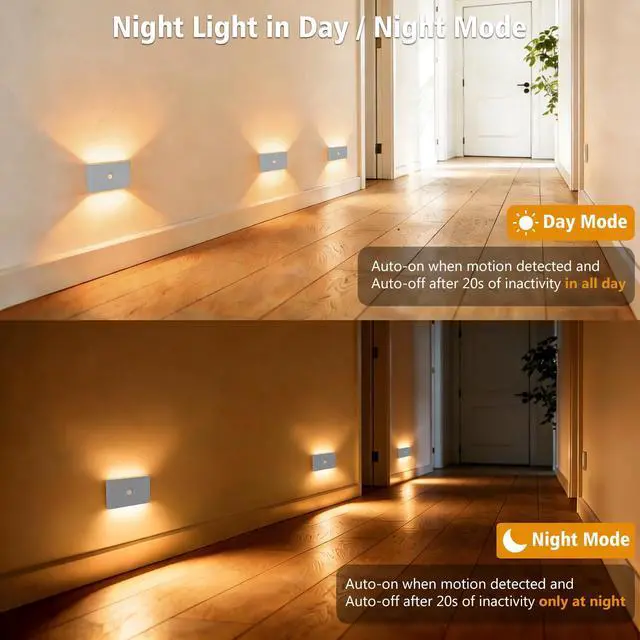 Alt view image 2 of 7 - Motion Sensor Night Light, Rechargeable Battery Night Light, 3000K-6500K Magnetic/Stick-on Closet Lights, Dimmable Stair Lights for Bedroom Kitchen Hallway Stairs (2 Pack)