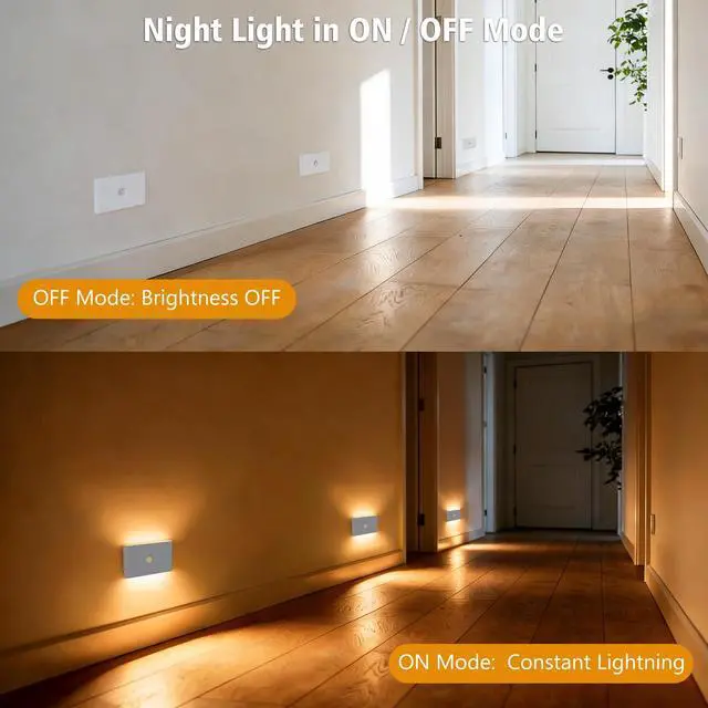 Alt view image 3 of 7 - Motion Sensor Night Light, Rechargeable Battery Night Light, 3000K-6500K Magnetic/Stick-on Closet Lights, Dimmable Stair Lights for Bedroom Kitchen Hallway Stairs (2 Pack)