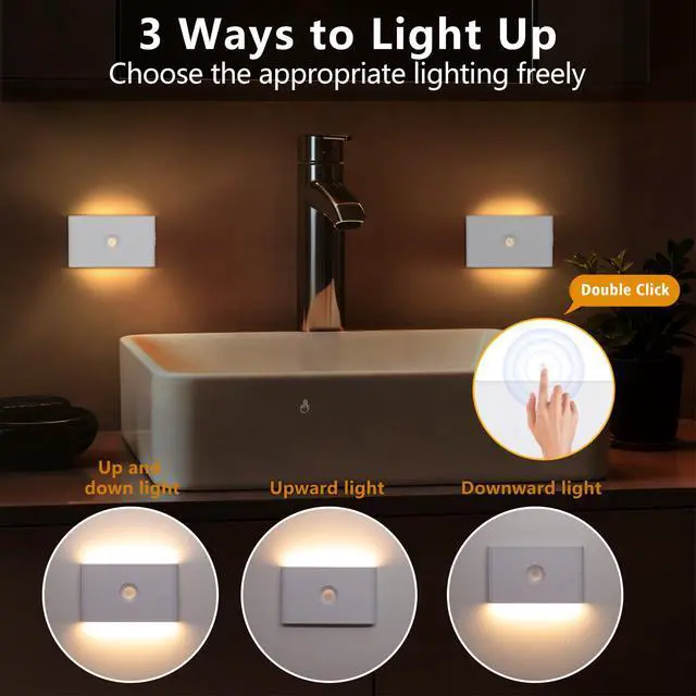 Alt view image 5 of 7 - Motion Sensor Night Light, Rechargeable Battery Night Light, 3000K-6500K Magnetic/Stick-on Closet Lights, Dimmable Stair Lights for Bedroom Kitchen Hallway Stairs (2 Pack)