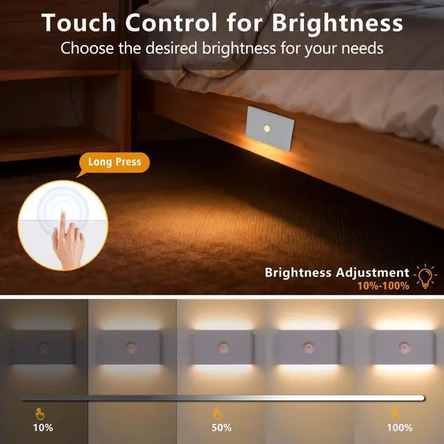 Alt view image 6 of 7 - Motion Sensor Night Light, Rechargeable Battery Night Light, 3000K-6500K Magnetic/Stick-on Closet Lights, Dimmable Stair Lights for Bedroom Kitchen Hallway Stairs (2 Pack)