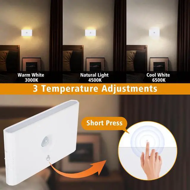 Alt view image 4 of 7 - Motion Sensor Night Light, Rechargeable Battery Night Light, 3000K-6500K Magnetic/Stick-on Closet Lights, Dimmable Stair Lights for Bedroom Kitchen Hallway Stairs (2 Pack)