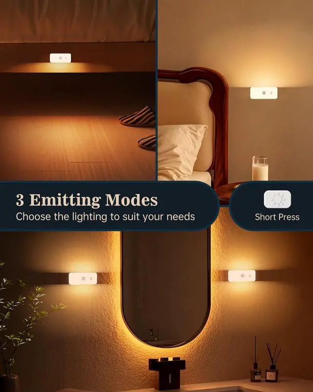 Alt view image 3 of 7 - Motion Sensor Night Lights Indoor - Rechargeable Stick-On Stair Lights with Wireless Magnetic Mount, Adjustable Brightness & 3 Color Temps for Hallway, Stairway, Bathroom, Closet (2-Pack)