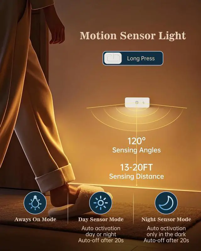Alt view image 5 of 7 - Motion Sensor Night Lights Indoor - Rechargeable Stick-On Stair Lights with Wireless Magnetic Mount, Adjustable Brightness & 3 Color Temps for Hallway, Stairway, Bathroom, Closet (2-Pack)