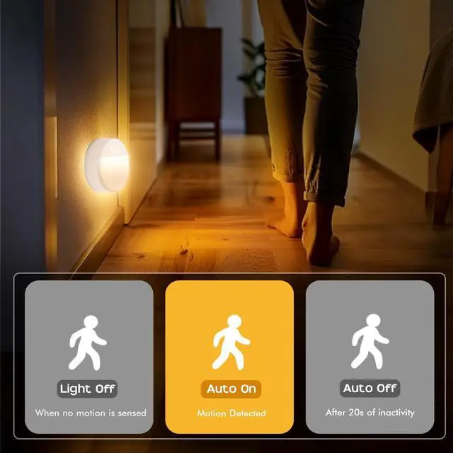 Alt view image 3 of 7 - 3 Pack Motion Sensor Stair Night Lights Indoor | Automatic, Wireless, LED Battery Operated Stick on Lamp for Step Toilet Hallway Bedroom Under Cabinet Closet Wall Kitchen