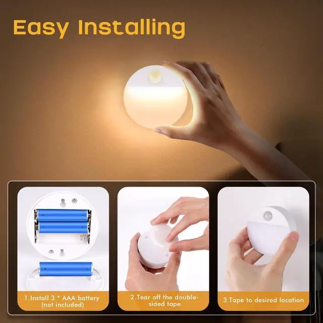 Alt view image 7 of 7 - 3 Pack Motion Sensor Stair Night Lights Indoor | Automatic, Wireless, LED Battery Operated Stick on Lamp for Step Toilet Hallway Bedroom Under Cabinet Closet Wall Kitchen