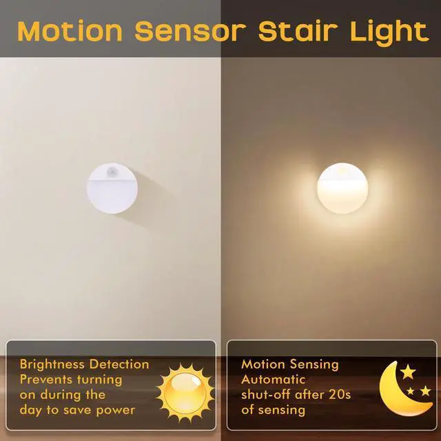 Alt view image 6 of 7 - 3 Pack Motion Sensor Stair Night Lights Indoor | Automatic, Wireless, LED Battery Operated Stick on Lamp for Step Toilet Hallway Bedroom Under Cabinet Closet Wall Kitchen