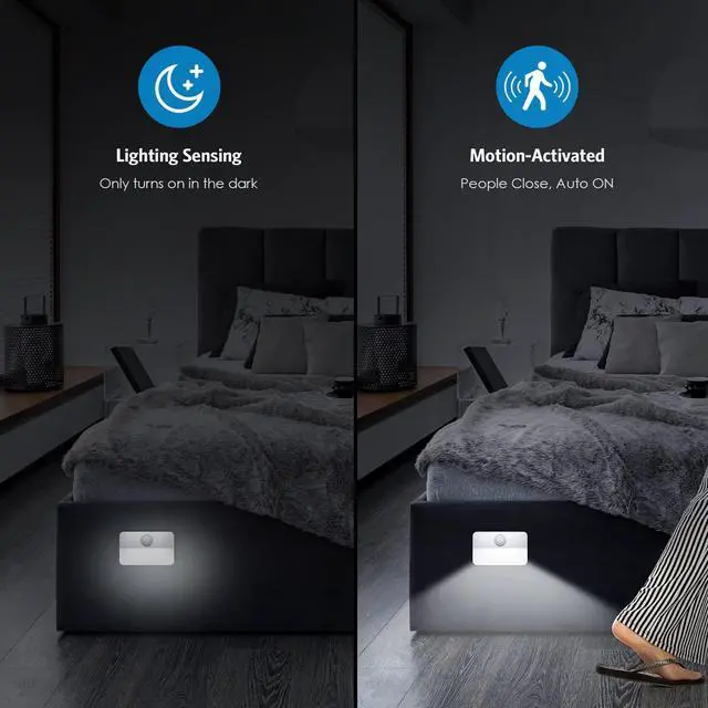 Alt view image 2 of 7 - 2 Pack Mini Motion Sensor Stair Light for Indoor, Battery-Powered LED Night Light, 40 Lumen 6500K, Cordless Closet Lights, Safe Lights for Stairs, Hallway, Bathroom, Kitchen, Cabinet