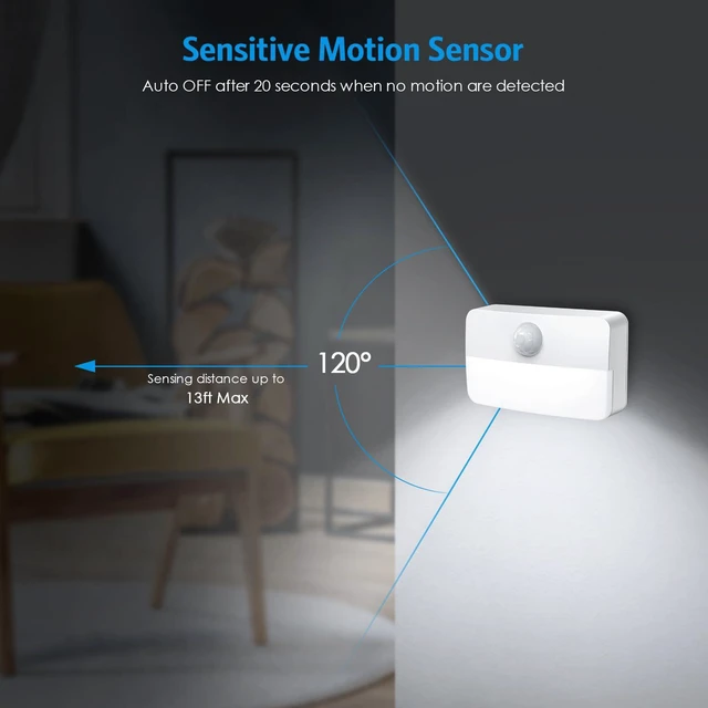 Alt view image 3 of 7 - 12 Pack Motion Sensor Stair Lights for Indoor, Battery-Operated LED Night Light, 40 Lumen 6500K, Cordless Closet Light, Tap Light, Safe Lights for Stairs, Hallway, Bathroom, Cabinet, Kitchen