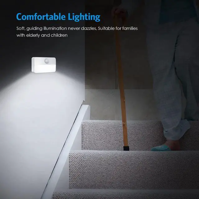 Alt view image 4 of 7 - 2 Pack Mini Motion Sensor Stair Light for Indoor, Battery-Powered LED Night Light, 40 Lumen 6500K, Cordless Closet Lights, Safe Lights for Stairs, Hallway, Bathroom, Kitchen, Cabinet