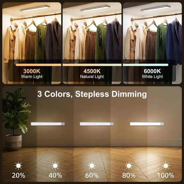 Alt view image 4 of 7 - Motion Sensor Light Indoor, 80 LED Under Cabinet Lighting Battery Operated with 3 Color Temps, 1800mAh Rechargeable Closet Lights Wireless for Kitchen, Pantry, Stair (2 Pack)