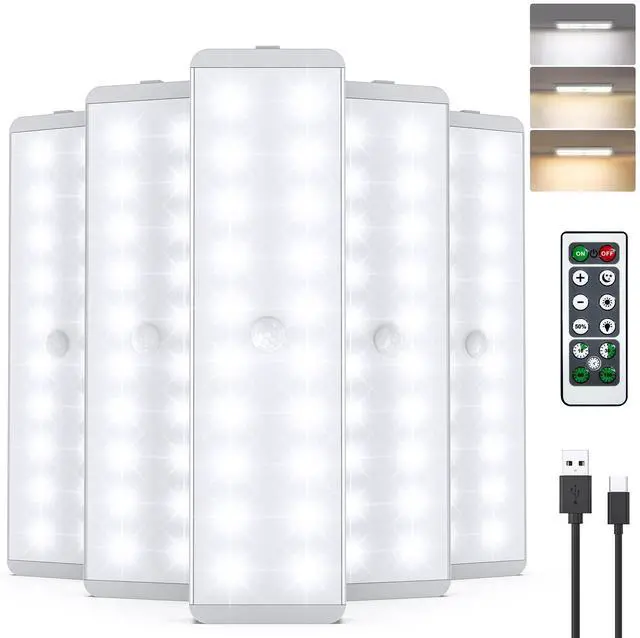 Main image of LED Closet Light, Newest 20LEDs Dimmer USB Rechargeable Motion Sensor Light Under Cabinet Lighting with Remote Control, Wireless Stick-Anywhere Night Safe Light Bar for Wardrobe,Kitchen-5 Pcs
