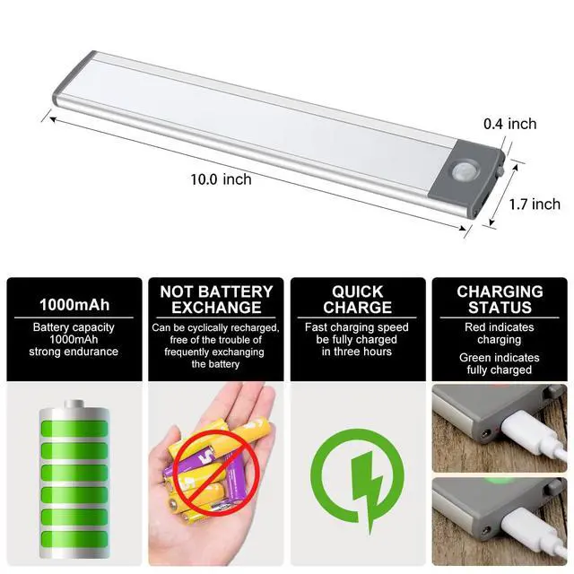 Alt view image 2 of 7 - 30-LED Motion Sensor Cabinet Light,Magnetic Motion Activated Under Counter Closet Lighting, Wireless USB Rechargeable Kitchen Cupboard Night Lights,Motion Activated Light Bar-2Pack