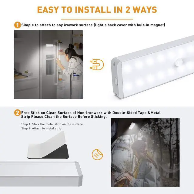 Alt view image 5 of 6 - LED Closet Light, Newest 20LEDs Dimmer USB Rechargeable Motion Sensor Light Under Cabinet Lighting with Remote Control, Wireless Stick-Anywhere Night Safe Light Bar for Wardrobe,Kitchen-5 Pcs