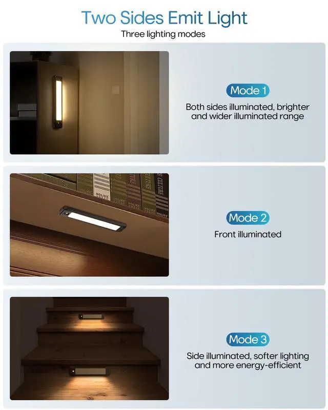 Alt view image 2 of 7 - Under Cabinet Lighting Wireless, 56 LED Closet Lights Motion Sensored Adjustable Brightness Magnetic 3 Color Temps Rechargeable for Kitchen Indoor Shelf Bedroom Pantry 2 Packs