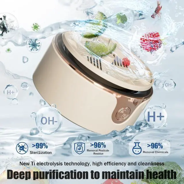 Alt view image 4 of 7 - Fruit and Vegetable Washing Machine, Upgrade Titanium Electrolysis Purification Fruit Cleaner Device Waterproof Fruit and Vegetable Purifier Clean Fresh Produce in Water (Cream)