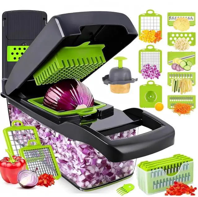 Main image of Vegetable Chopper Pro, Mandoline Slicer 7 Stainless Steel Blades for Onion, Potato, Salad Safe, Easy Clean & Dishwasher Safe Kitchen Gadget Ideal for Parents, RV