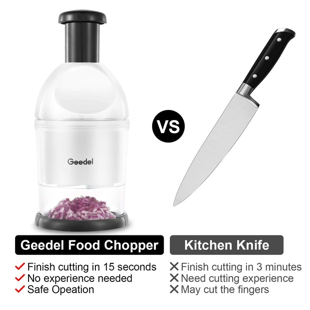 Alt view image 6 of 7 - Food Chopper, Manual Vegetable Chopper Cutter, Slap Onion Cutter | Hand Chopper for Veggie Onions Garlic Nuts Salads, Fast & Even Chopping, Sharp Stainless Steel Blade, Dishwasher Safe, No BPA