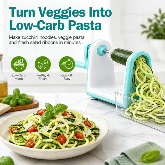 Alt view image 2 of 6 - Zucchini Noodle Maker Spaghetti Spiralizer - 5 Blades Vegetable Slicer for Veggie Noodles and Curly Chips