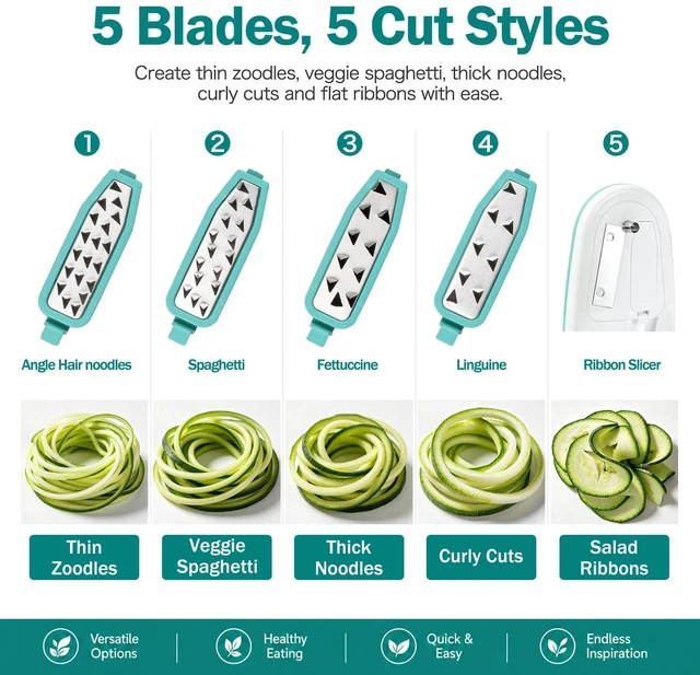 Alt view image 4 of 6 - Zucchini Noodle Maker Spaghetti Spiralizer - 5 Blades Vegetable Slicer for Veggie Noodles and Curly Chips