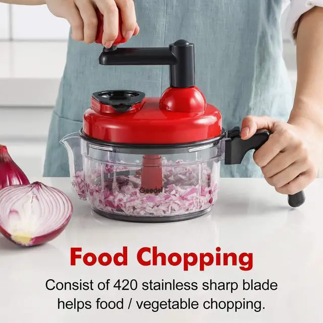 Alt view image 3 of 7 - Hand Food Chopper, Quick Manual Vegetable Processor, Easy To Clean Rotary Dicer Mincer Mixer Blender for Onion, Garlic, Salad, Salsa, Nuts, Meat, Fruit, Ice, etc